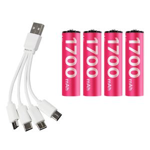 USB C타입 충전지 충전식 건전지 AA 1.5V 1700mAh 4P세트/동시충전 4in1 케이블/Li-ion 배터리
