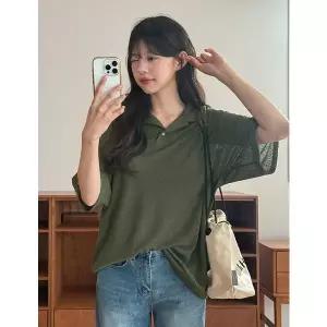 [공구우먼] [제작]마닐로 린넨 오픈카라 티셔츠 69906 빅사이즈 여성