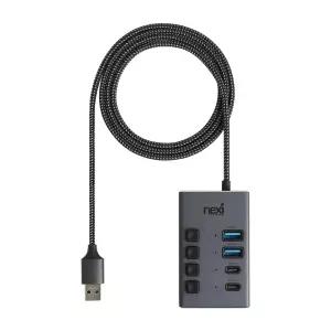 USB3.0허브 4포트 USB3.1 C타입 1.2M 케이블 멀티 개별 유전원 스위치 확장 미니 분배기 메모리 노트북연결