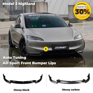 AD 프론트 립, 테슬라 모델 3 하이랜드 2024 프론트 범퍼 립, 유광 블랙 카본 스포츠 스포일러, 모델 3 +