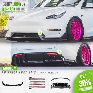 모델 Y AD 튜닝 테슬라 2020 2024 바디 키트, 광택 블랙 탄소 섬유 프론트 립 사이드 스커트 리어 디퓨저