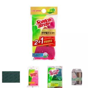 (3개입) 3M 제로스크래치 천연펄프 수세미 2+1 3개입 /주방수세미/다목적수세미/설거지수세미/업소용수세미