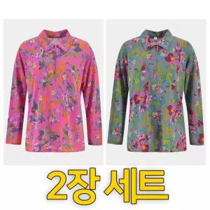 여성 간절기 까실이 할머니 플라워 꽃 스판 지퍼 티셔츠 시니어 반집업 카라티 요양원 어르신옷