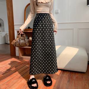 가을겨울 H라인 따뜻한 뒷트임 땡땡이 도트 롱스커트