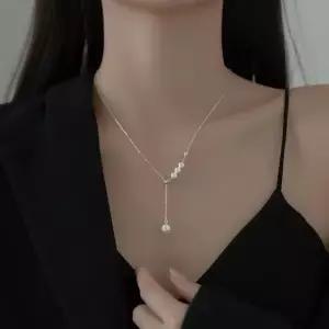 [파르펠레]전체 실버 진주 언밸런스 샤샤 목걸이 (로즈골드,화이트실버 택 1)