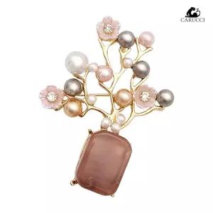 [롯데백화점]카루치 피안타 자개 진주 플라워 브로치 펜던트 목걸이 BH044
