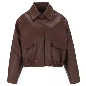 [롯데백화점]abfz 밑단 셔링 포인트 오버핏 숏 레더 라이더 재킷 APZ5HL01G