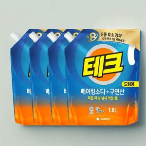 테크 베이킹소다 구연산 세탁 액체 세제 드럼용 리필 1.8L 4개