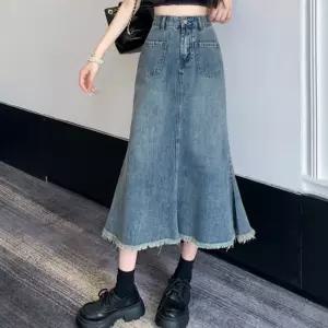 데일리 사계절 롱청치마 청스커트 A라인 봄 가을 데님치마 레트로