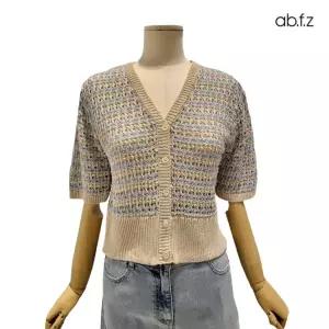 [롯데백화점]abfz 배색 포인트 체크 패턴 반팔 숏 가디건 APZ2QY39E