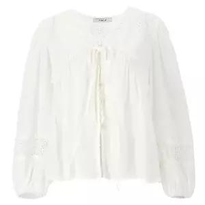 [롯데백화점]abfz V넥 레이스 디테일 긴팔 면 블라우스 APZ2HB35E