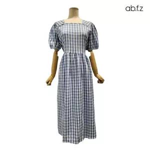 [롯데백화점]abfz 스퀘어넥 체크패턴 반팔 롱 원피스 APZ2HO31F