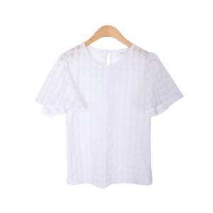 (오늘출발)아이보라-1 파우더체크티 라운드반팔블라우스