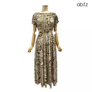 [롯데백화점]abfz 패턴 디테일 오픈 숄더 반팔 롱 원피스 APZ3HO35H