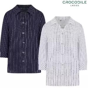 [크로커다일레이디] (CLEMBL105) 스트라이프 소매 턱 단추고리 셔츠_GN