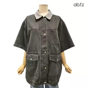 [롯데백화점]abfz 카라배색 포인트 보이핏 반팔 롱 데님 재킷 APZ3QJ03I