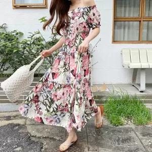 [하젤] 드리시 플라워 오프숄더 롱원피스_M2032