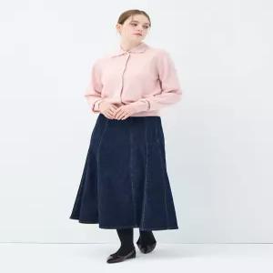 [유닛]데님 플리츠 플레어 선플라워 스커트 (UFKWBS385N-DENIM)