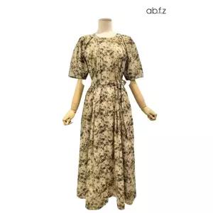 [롯데백화점]abfz 플라워패턴 포인트 라운드넥 퍼프소매 롱 원피스 APZ3HO09I