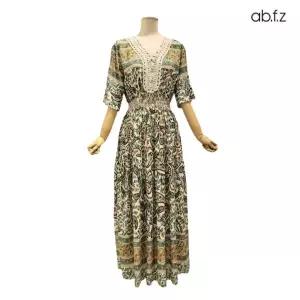 [롯데백화점]abfz 플라워패턴 V넥 반팔 원피스 APZ5HO32G