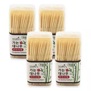 가는 대나무 이쑤시개 이쑤시게 요지 toothpick 4통/치간/단면/1회용/나무/가정용/각진/과일/꼬치/낱개/