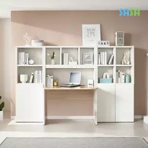 [SASA]데코라인(매장상품) 우유니 전면 책상 도어책장 세트(책상+도어형책장2EA)