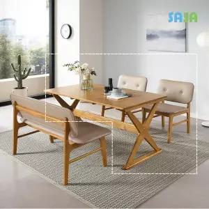 [SASA]데코라인(매장상품) 스퀘어 원목 4인 낮은 식탁세트