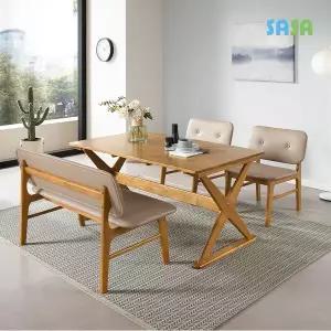 [SASA]데코라인(매장상품) 스퀘어 원목 4인 낮은 벤치식탁세트