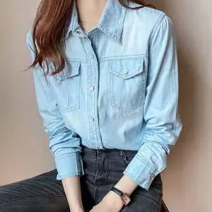 여성 데님셔츠 연청 진청 청남방 베이직 디자인 얇은 원단 봄여름가을 데일리 셔츠