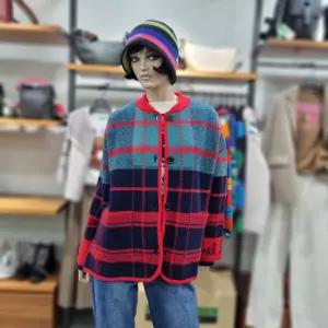 베네통/애플아울렛/앙고라 혼방 체크 자카드 라운드 가디건/BAKCA8561