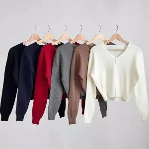 [하프클럽/]여성 여리핏 브이넥 버튼 크롭 니트 가디건 레드 네이비