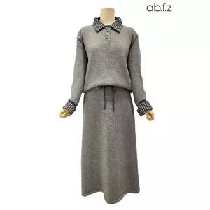 [롯데백화점]abfz 체크 패턴 남방 레이어드 스타일 투피스 니트 원피스 APA1HO33A