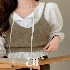 (알파카울함유) 브이넥 니트 뷔스티에 브이넥레이어드 무지조끼 데이트룩 나들이룩 마실룩 데일리룩 vs502