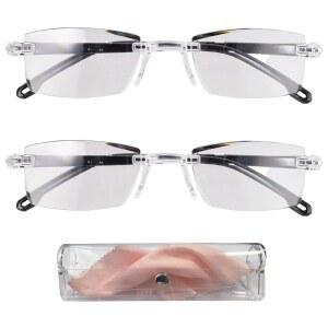 오토 포커스 안경 2개, 케이스와 천이 있는 인텔리전트 줌 안티 블루 라이트 노안 유리, 스마트 독서용 유리