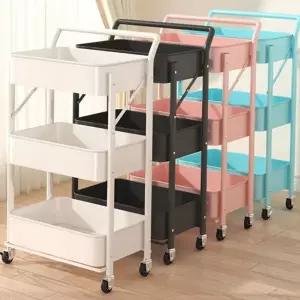 이동식 접이식 선반 다용도 3단 주방 접이식 이동식 수납 선반 정리 수납함 정리함 기저귀 간이 거실 카트