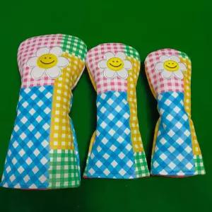 스마일 플라워 골프 드라이버 우드커버 유틸리티커버 PU가죽방수커버 3종세트