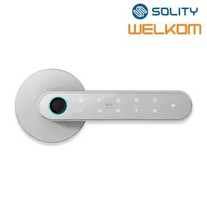 [웰콤]ART L30 실버 목문용 디지털도어락 지문인식 카드키2개 번호키 무타공 방문손잡이 판넬문 나무문