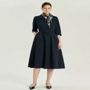 닥스 여성 26SS 네이비시어서커 벨티드 원피스 DLDR6B310N2