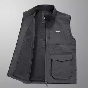  JEEP SPIRIT 남성 봄 여름 얇은 아웃도어 멀티포켓 조끼 신상품 낚시조끼+열쇠 고리