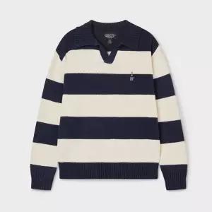 후아유 WHO.A.U Steve Stripe Open Collar Pullover WHKAG2333U 607569