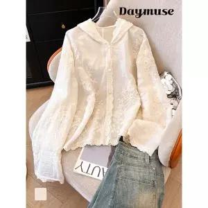 벤자민 후드 셔츠 레이스 긴팔 탑