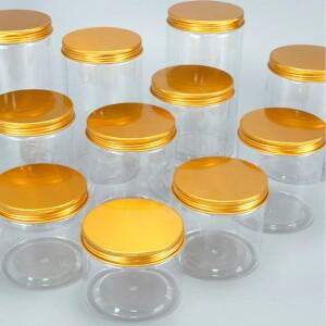 알루미늄 골드 뚜껑 밀봉 항아리 PET 플라스틱 식품 등급 보관 투명 포장 병, 사탕 스낵 차 보존 10 개