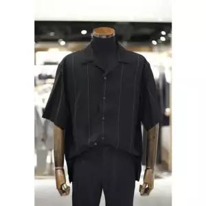 [갤러리아] [BON] 스트라이프 오버핏 하프 셔츠_BNEMBA680BK