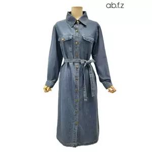 [롯데백화점]abfz 단추 포인트 긴팔 롱 데님 원피스 APA5HO34G