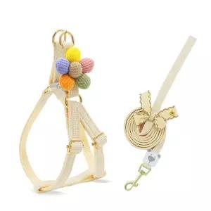 플라워 리본 강아지 하네스 리드줄 외출용 애견 목줄 산책용품