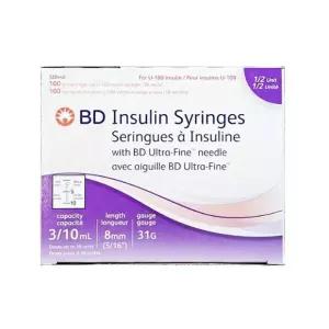BD 인슐린주사기 Insulin Syringe Half 1/2단위 31G 8mm 0.3cc ( REF320440 )