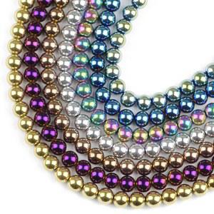 HGKLBB 라운드 적철광 비즈 액세서리 골드 팔찌 천연석 컬러 만들기 10MM 도금 쥬얼리 DIY 루즈