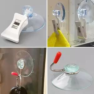 큐방 행거 4P 흡착 집게 부착 고리 후크 걸이 거울/주방/모자/가방/벽/조리/도구/열쇠/고정/욕실/스티커