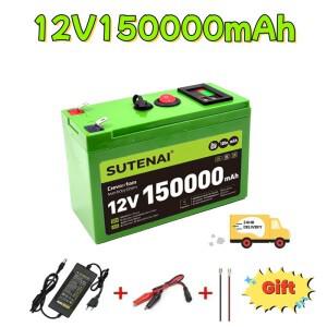 업그레이드된 LiFePO4 리튬 배터리 12V 150Ah 18650 배터리휴대용 충전식 내장 전원 디스플레이 포트