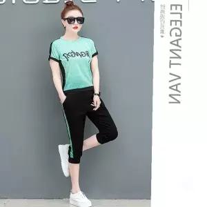 여성 반팔 티셔츠 칠부 바지 투피스 세트 데일리 캐주얼 이지웨어 운동복 스포츠